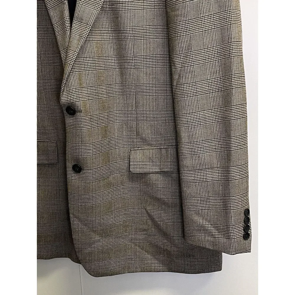Nautica Wool 2 Button‎ Sport Coat 44L Light Brown Glen Plaid Blazer Jacket